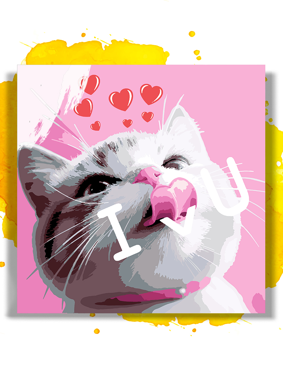 Картина по номерам на холсте I love U кот